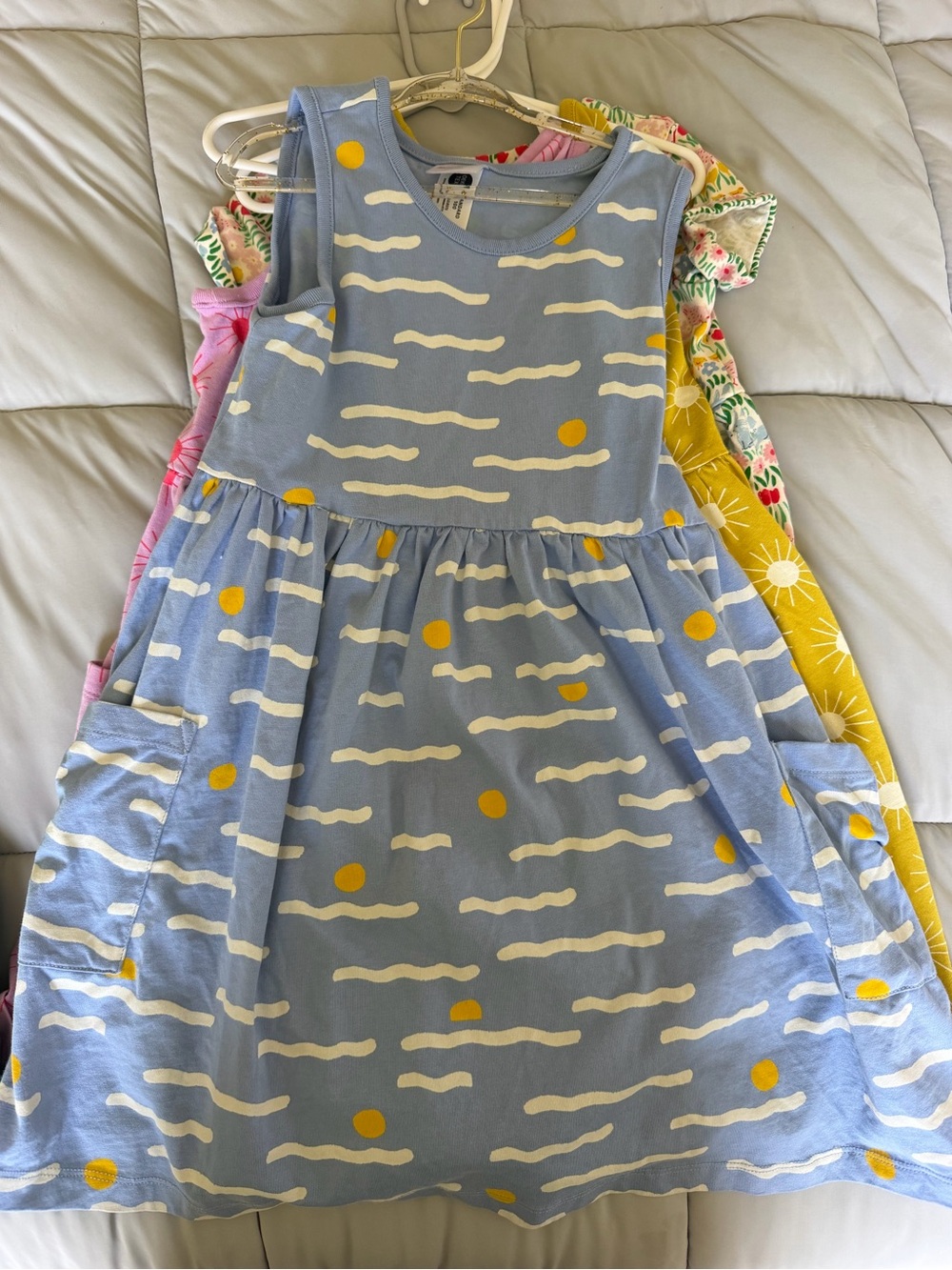Hanna Andersson Blue Sleeveless Dress with Yellow Sun Dots